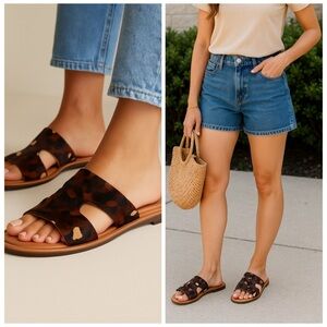 Joules Avondale Leopard Print Slide Sandals Brown Black Size 10 NWT